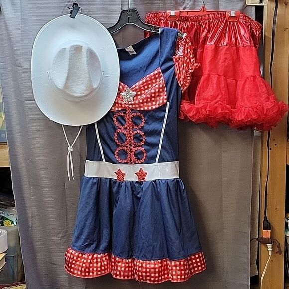Cowgirl/square dancer dress, slip and hat. Adult size L 12-14 - Picture 1 of 10